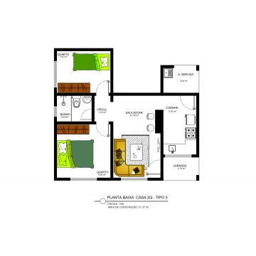 Casa de 2 Q - Tipo 3